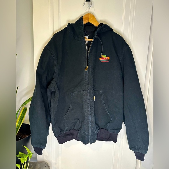 Vintage Carhartt Canvas Hooded Coat Dekalb Logo Lined Black Field Barn Jacket XL - Picture 1 of 11